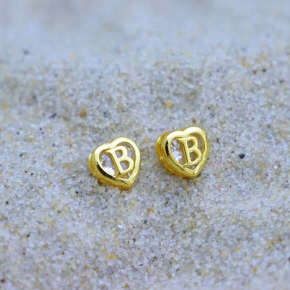 ▶ Gift 💝Heart Initial Stud Earrings for Women Teen Girls Mom Daughter, ELDM153G